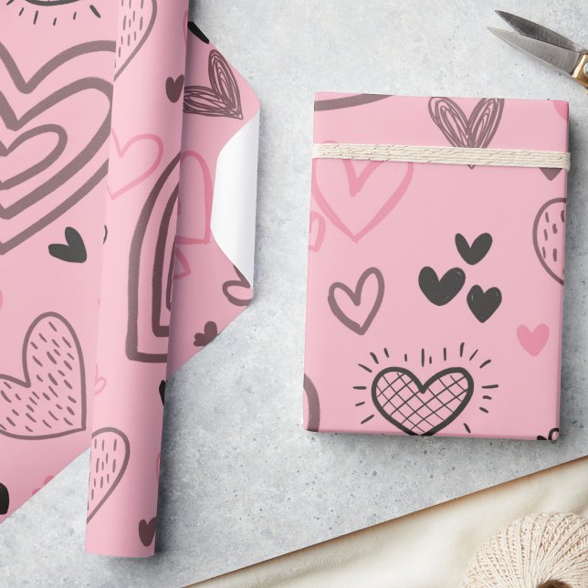 Blush Pink Doodle Herz Valentinstag Geschenkpapier (Von Creator hochgeladen)