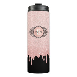 Blush Pink Drift Glitzer Monogram Name Thermosbecher