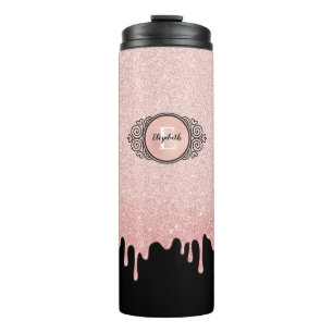 Blush Pink Drift Glitzer Monogram Name Thermosbecher