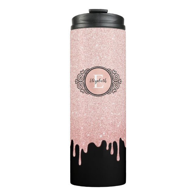 Blush Pink Drift Glitzer Monogram Name Thermosbecher (Vorderseite)