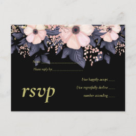 Blush Pink Dusty Blue Black Wedding Floral Budget Einladungspostkarte