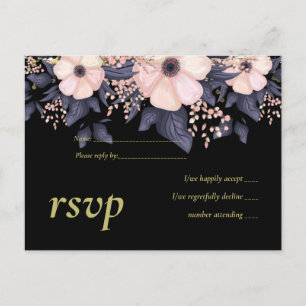 Blush Pink Dusty Blue Black Wedding Floral Budget Einladungspostkarte