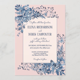 Blush Pink, Dusty Blue Floral Watercolor Wedding Einladung