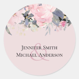 Blush Pink Dusty Blue Floral Wedding Budget Runder Aufkleber