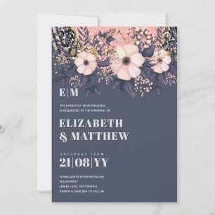 Blush Pink Dusty Blue Rosegold Floral Wedding Chic