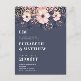 Blush Pink Dusty Blue Rosegold Floral Wedding Chic Postkarte