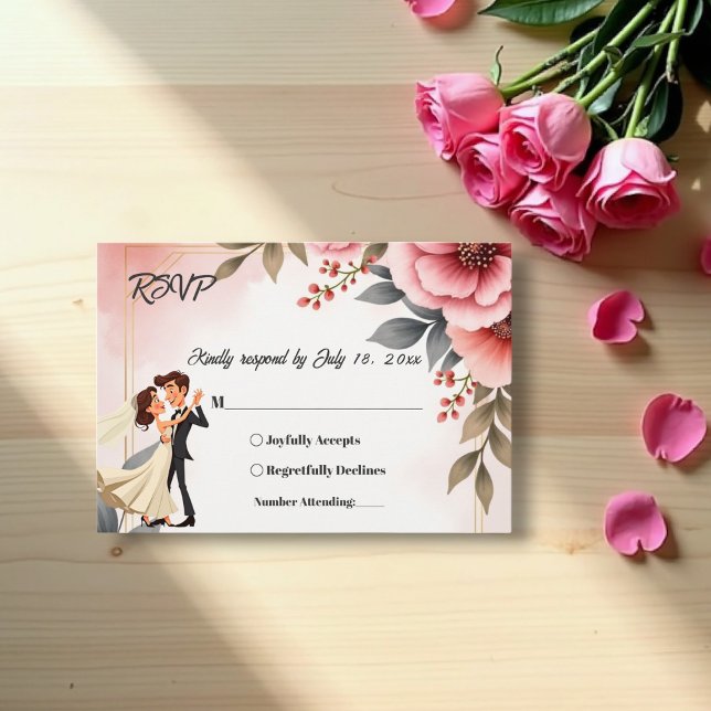 Blush Pink Dusty Rose Bride Groom Bloral Wedding RSVP Karte (Von Creator hochgeladen)
