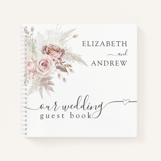 Blush Pink Dusty Rose Floral Wedding Guest Book Notizbuch (Vorderseite)