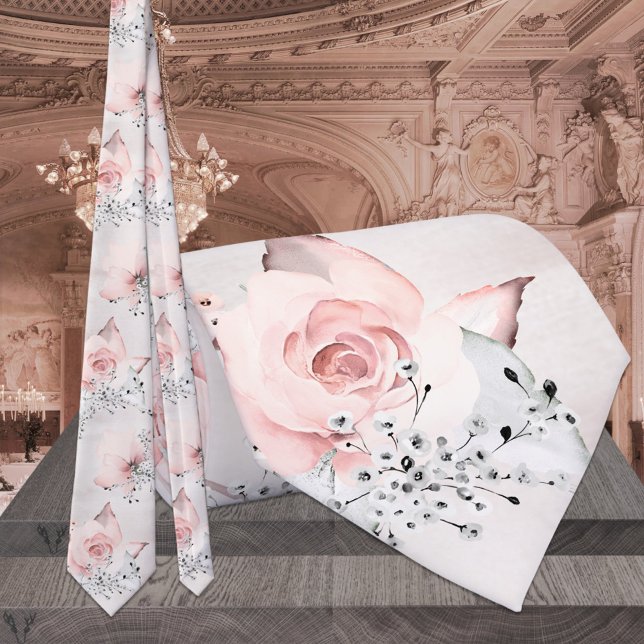 Blush Pink Dusty Rose Silbergraue Grüne Hochzeit Krawatte (Von Creator hochgeladen)