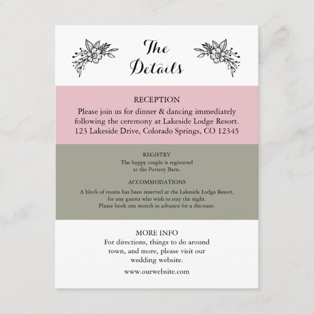 Blush Pink Dusty Sage Green Wedding Card Begleitkarte (Vorderseite)