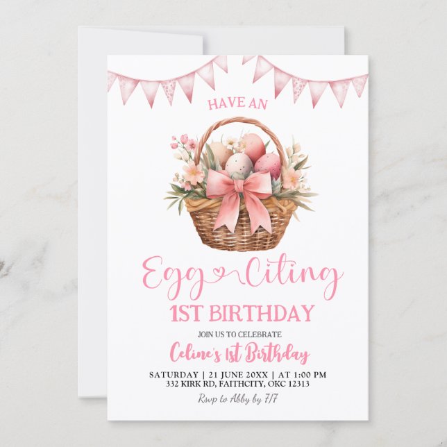 Blush Pink Eggciting Birthday Einladung (Vorderseite)