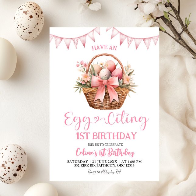 Blush Pink Eggciting Birthday Einladung (Von Creator hochgeladen)