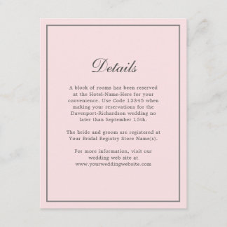 Blush Pink Einfache Elegante Informationen zum Hoc Begleitkarte