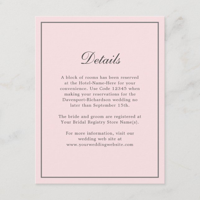 Blush Pink Einfache Elegante Informationen zum Hoc Begleitkarte (Vorderseite)