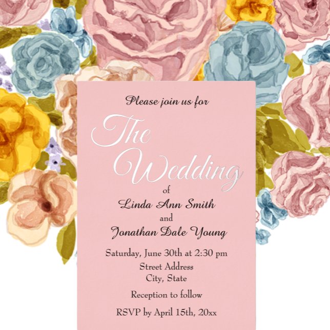 Blush Pink Einfache Hochzeit Folieneinladung (In Situ Wedding)