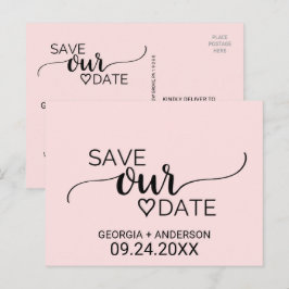 Blush Pink Einfache Kalligraphie Rette unser Datum Ankündigungspostkarte