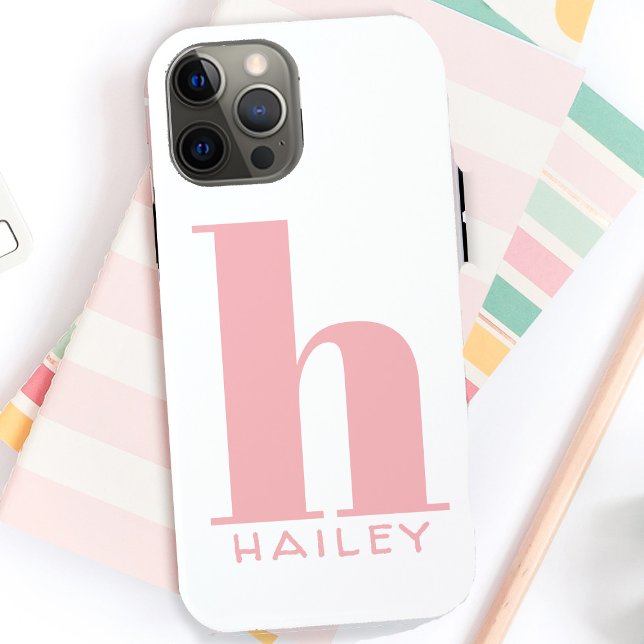 Blush Pink Einfache Monogramm und Name Case-Mate iPhone Hülle (Von Creator hochgeladen)