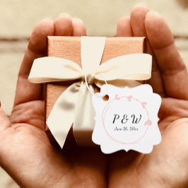 Blush Pink Einfaches Herz-Kranz-Monogramm Hochzeit Geschenkanhänger