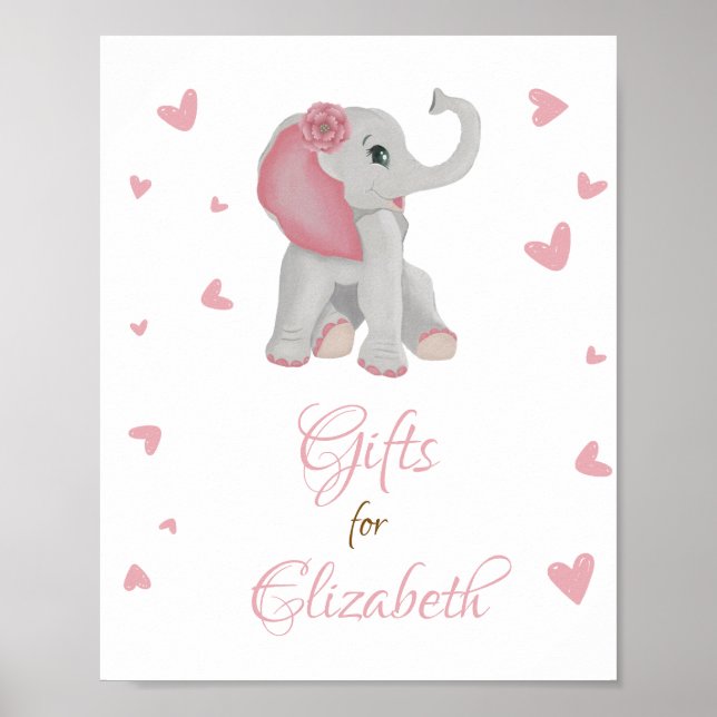 Blush Pink Elefant Geschenke Girl Baby Duschzeiche Poster (Vorne)