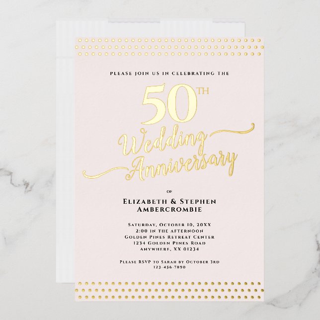 Blush Pink Elegant 50. Hochzeitstag Gold Folieneinladung (Briefumschlag)