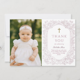 Blush Pink Elegant Floral Baptism Thank You Card Einladung