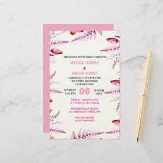 Blush Pink Elegant Gold Wedding Invitation , Whit Briefpapier