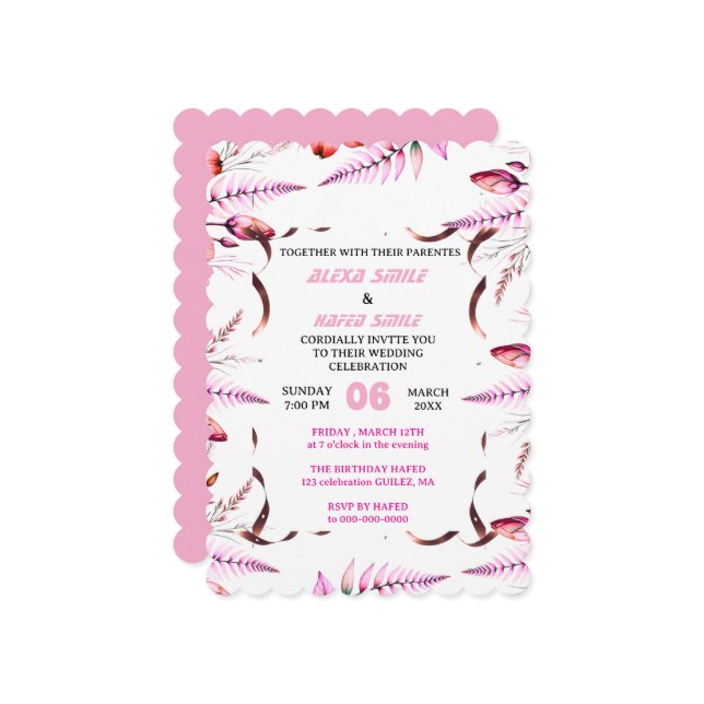 Blush Pink  Elegant Gold Wedding Invitation , Whit Einladung (Vorderseite/Rückseite Beispiel)