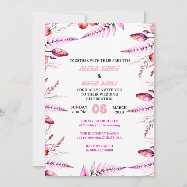 Blush Pink  Elegant Gold Wedding Invitation , Whit Save The Date (Vorderseite)