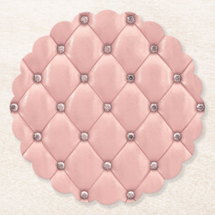 Blush Pink Elegant Tufted Metallic Leder Untersetzer