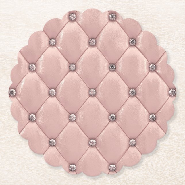 Blush Pink Elegant Tufted Metallic Leder Untersetzer (Vorderseite)