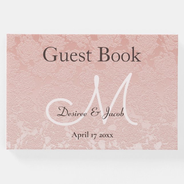 Blush Pink Elegant Wedding Empfang Monogram Gästebuch (Vorderseite)