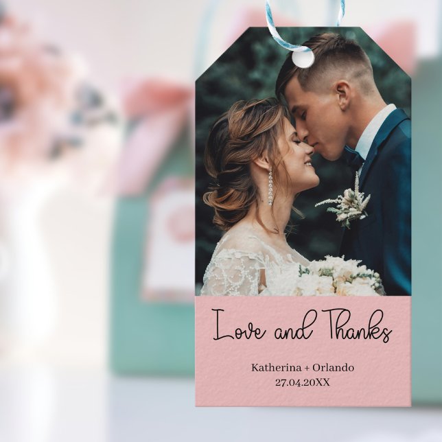 Blush Pink Elegant Wedding Love and Thanks Photo Geschenkanhänger (Von Creator hochgeladen)