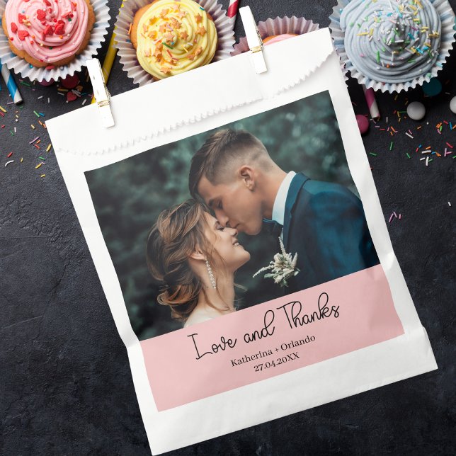 Blush Pink Elegant Wedding Love and Thanks Photo Geschenktütchen (Von Creator hochgeladen)