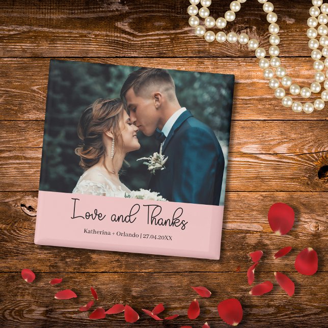 Blush Pink Elegant Wedding Love and Thanks Photo Magnet (Von Creator hochgeladen)