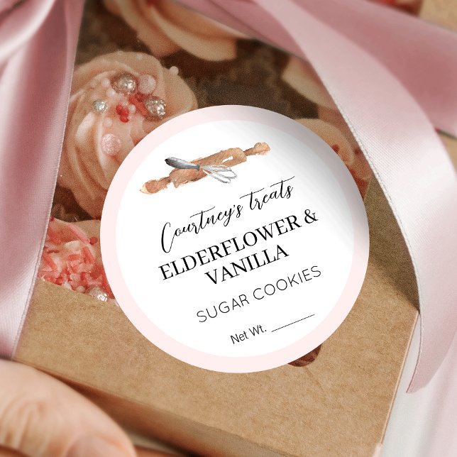 Blush Pink Elegant Zucker Cookies Nachtisch Verpac Runder Aufkleber (Blush pink and white bakery stickers, great for cookies, cupcakes and more! Add your custom flavors)
