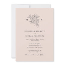 Blush Pink Elegante Botanische Monogramm Hochzeit