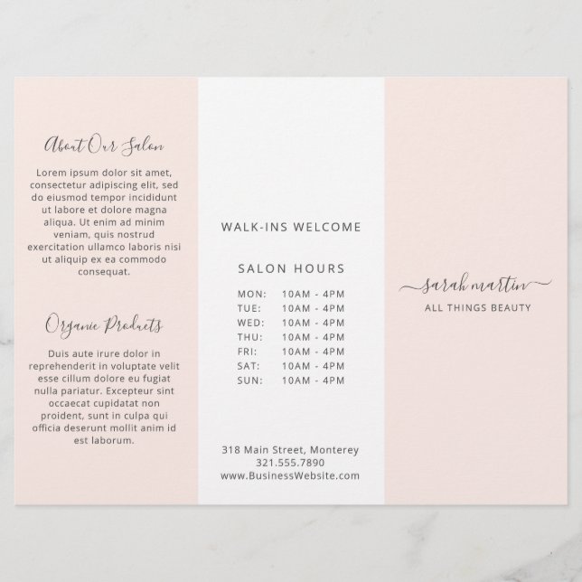 Blush Pink Elegante Business Trifold Broschüre (Vorderseite)