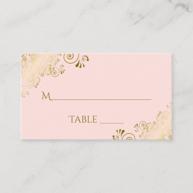 Blush Pink Elegante Gold Lace Wedding Escort Card Platzkarte (Vorderseite)