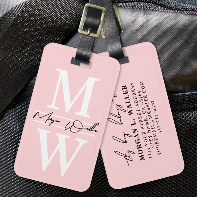 Blush Pink Elegante Monogram Name Gepäckanhänger (Blush Pink Elegant Monogram Name Luggage Tag)