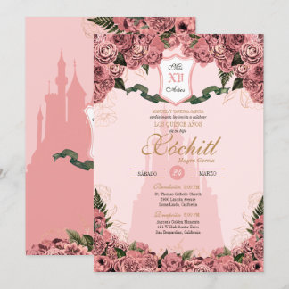 Blush Pink Elegante Prinzessin Royalty Quinceanera Einladung