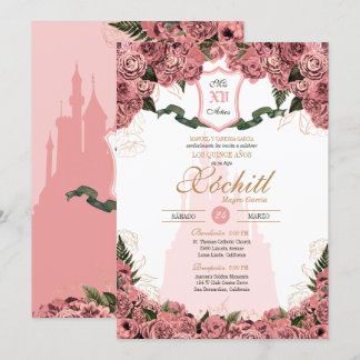 Blush Pink Elegante Prinzessin Royalty Quinceanera Einladung