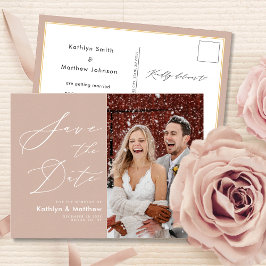Blush Pink Elegante SkriptWedding Save the Date Ankündigungspostkarte