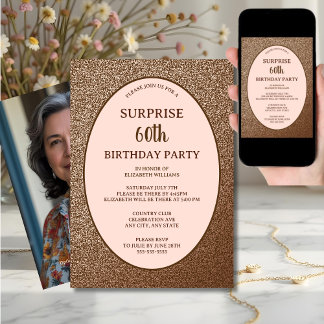 Blush Pink Elegante Überraschung 60. Geburtstag Einladung