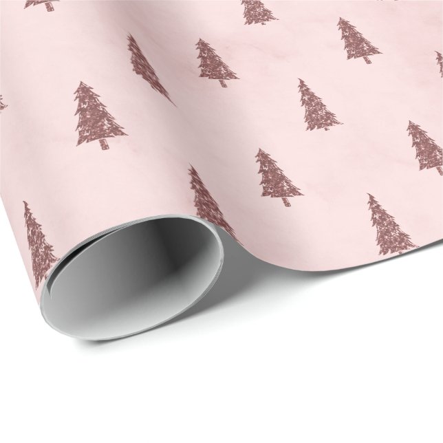 Blush Pink Elegante Weihnachtsbaumen Geschenk Geschenkpapier (Rolleneckpunkt)