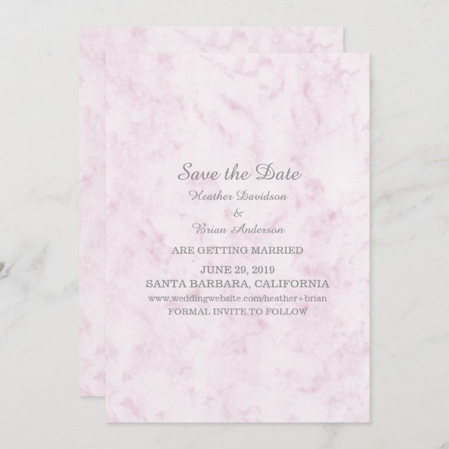 Blush Pink Eleganter Marmor Save the Date einladen Einladung (Vorne/Hinten)