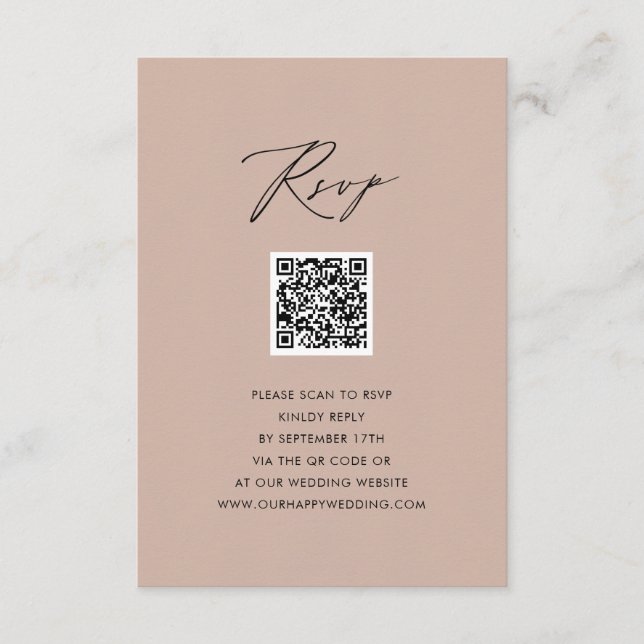 Blush Pink Elegantes Skript Einfache QR Hochzeit R Begleitkarte (Vorderseite)