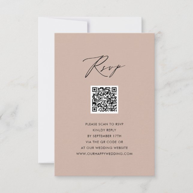 Blush Pink Elegantes Skript Einfache QR Hochzeit R RSVP Karte (Vorderseite)