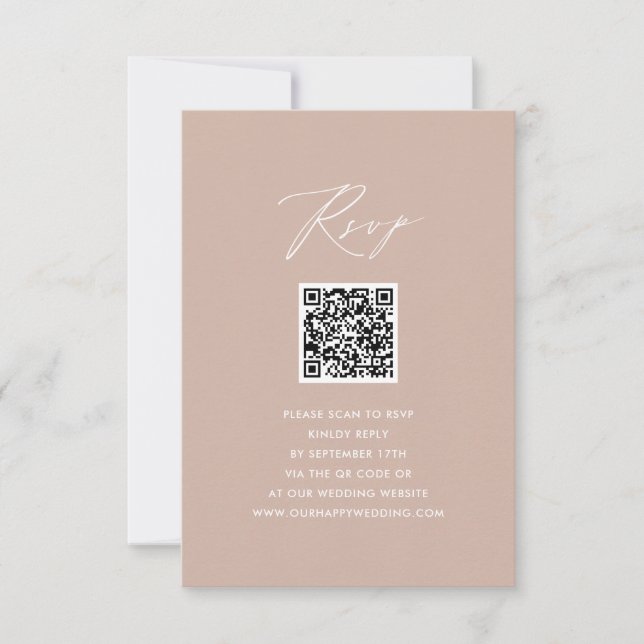 Blush Pink Elegantes Skript Einfache QR Hochzeit R RSVP Karte (Vorderseite)
