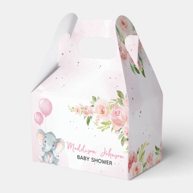 Blush Pink Elephant Baby Dusche Geschenkschachtel (Vorderseite)