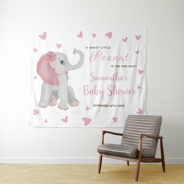 Blush Pink Elephant Baby Dusche Hintergrund Schild Wandteppich (Beispiel (Horizontal))